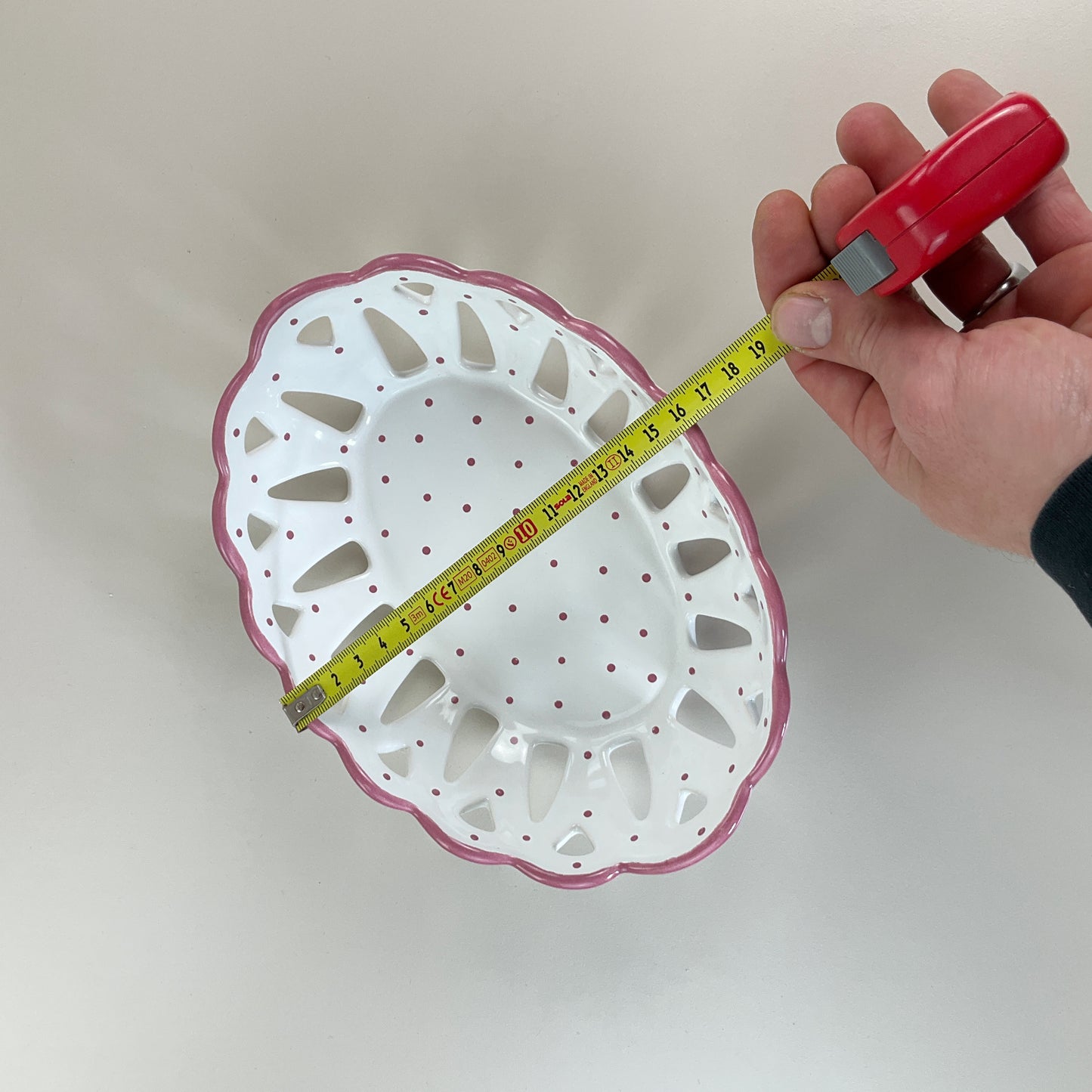 Gmundner Keramik Brot Schüssel Tupferl Rosa 22cm-Gmundner Keramik-olesstore-vintage-secondhand-shop-austria-österreich