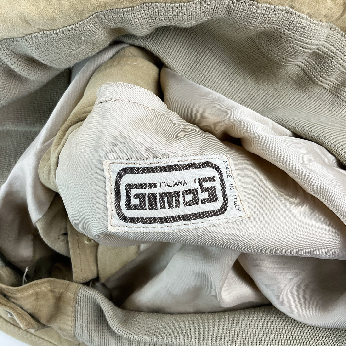 Vintage Rauleder Jacke Beige - Large Markenlabel Detail
