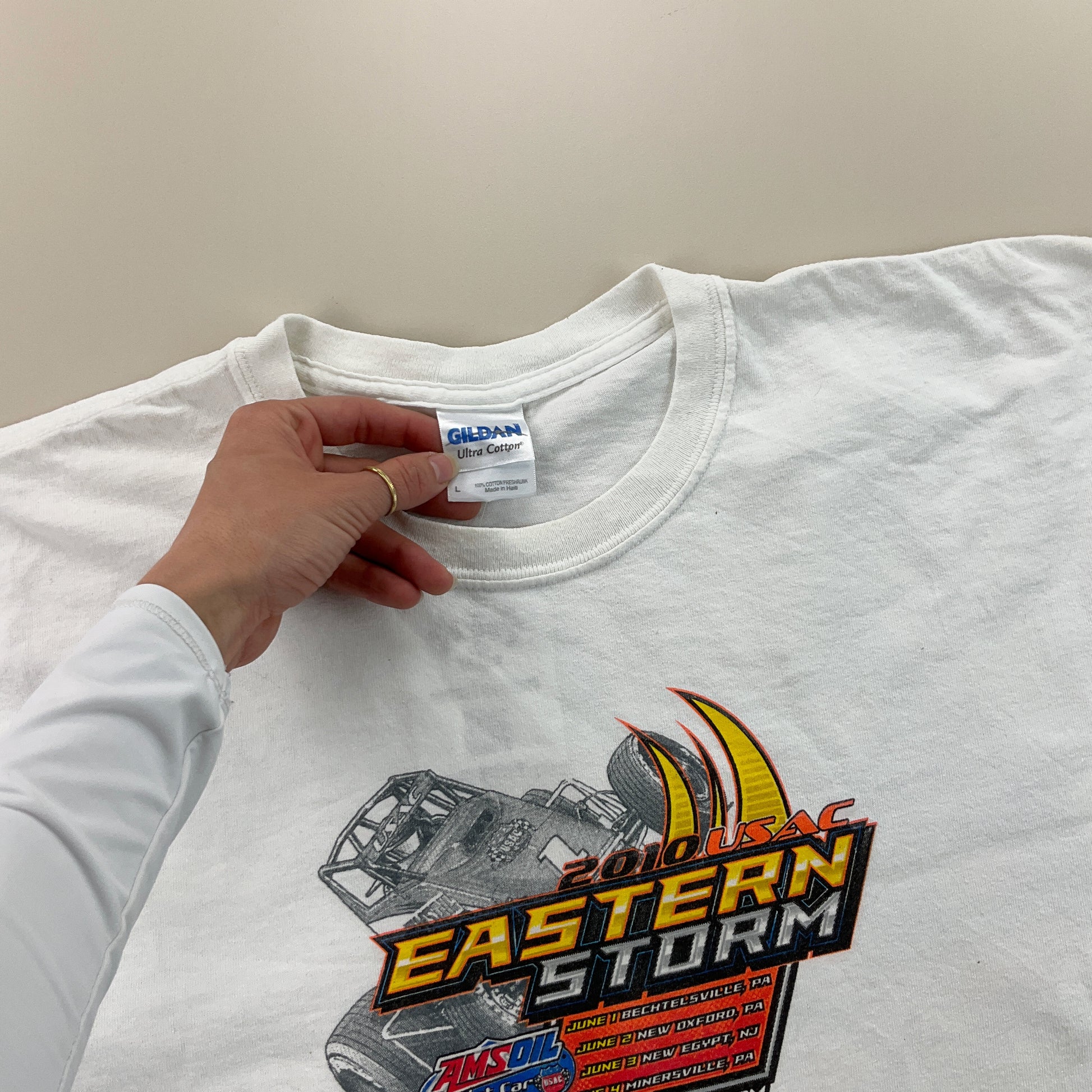 Eastern Storm 2010 USAC bedrucktes Sprint Car T-Shirt - Large-GILDAN-olesstore-vintage-secondhand-shop-austria-österreich
