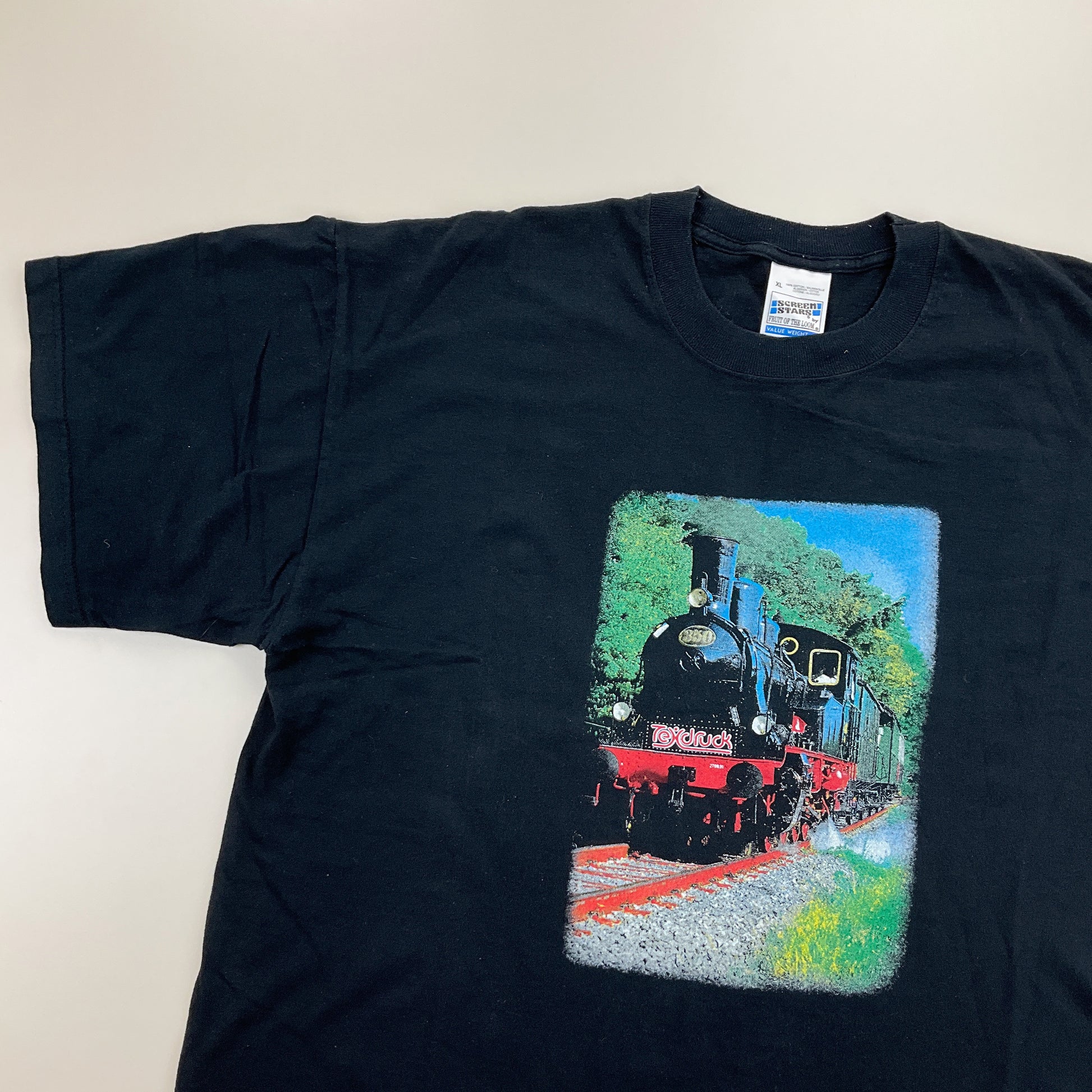 Screen Stars 90s bedrucktes Zug T-Shirt - XL-Screen Stars-olesstore-vintage-secondhand-shop-austria-österreich