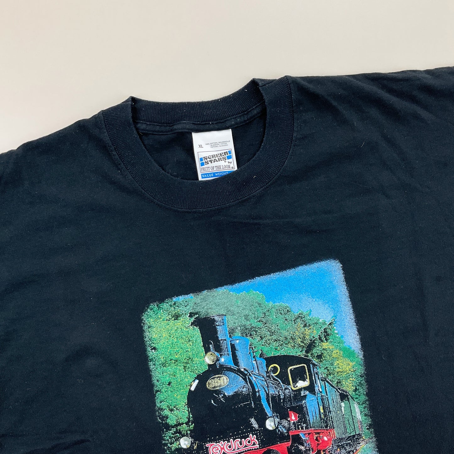 Screen Stars 90s bedrucktes Zug T-Shirt - XL-Screen Stars-olesstore-vintage-secondhand-shop-austria-österreich