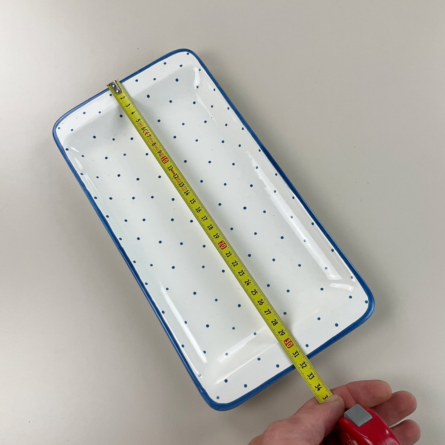 Gmundner Keramik Stollen Platte Tupferl Blau 32cm-Gmundner Keramik-olesstore-vintage-secondhand-shop-austria-österreich