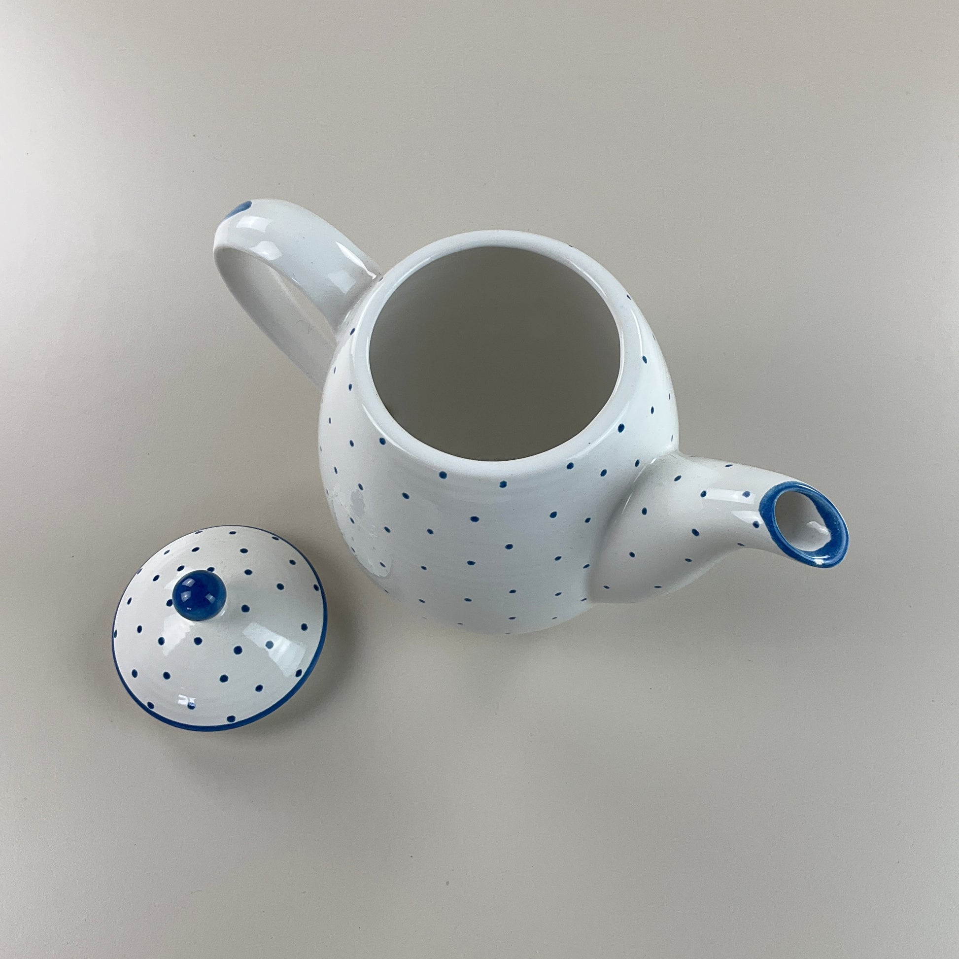 Gmundner Keramik Kaffeekanne / Teekanne + Deckel Tupferl Blau-Gmundner Keramik-olesstore-vintage-secondhand-shop-austria-österreich