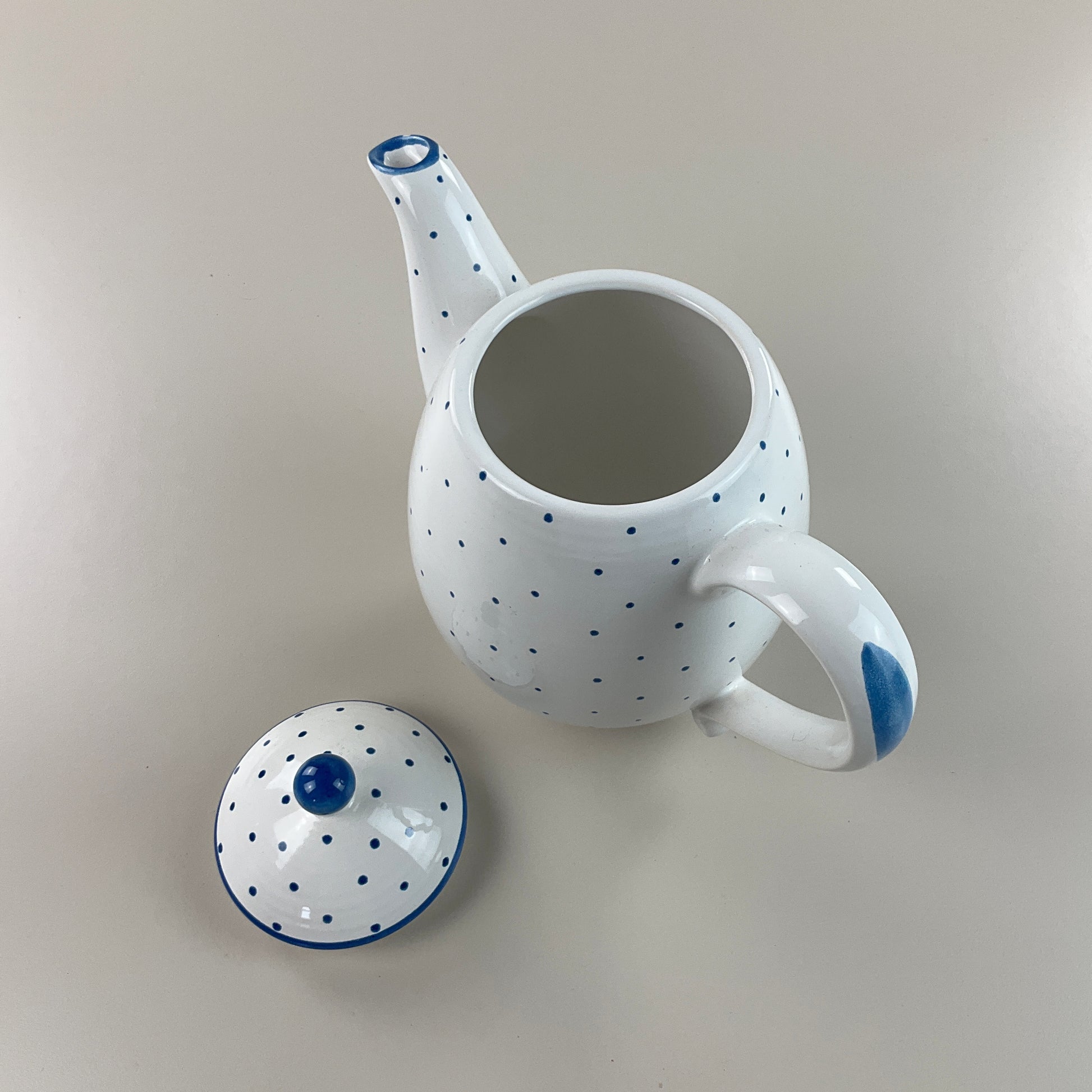 Gmundner Keramik Kaffeekanne / Teekanne + Deckel Tupferl Blau-Gmundner Keramik-olesstore-vintage-secondhand-shop-austria-österreich