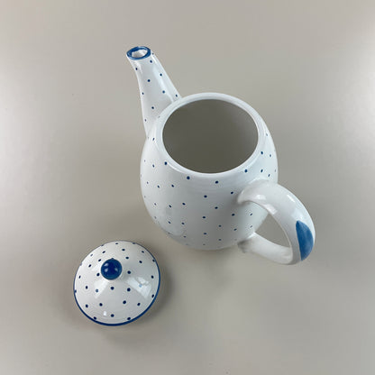 Gmundner Keramik Kaffeekanne / Teekanne + Deckel Tupferl Blau-Gmundner Keramik-olesstore-vintage-secondhand-shop-austria-österreich