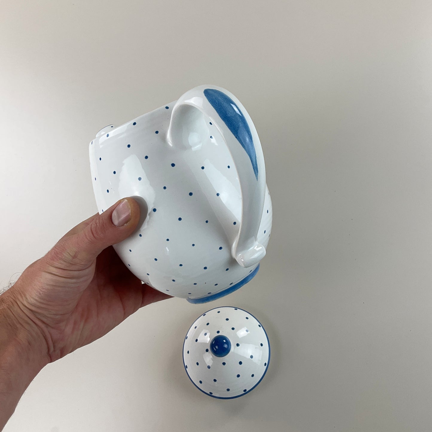 Gmundner Keramik Kaffeekanne / Teekanne + Deckel Tupferl Blau-Gmundner Keramik-olesstore-vintage-secondhand-shop-austria-österreich