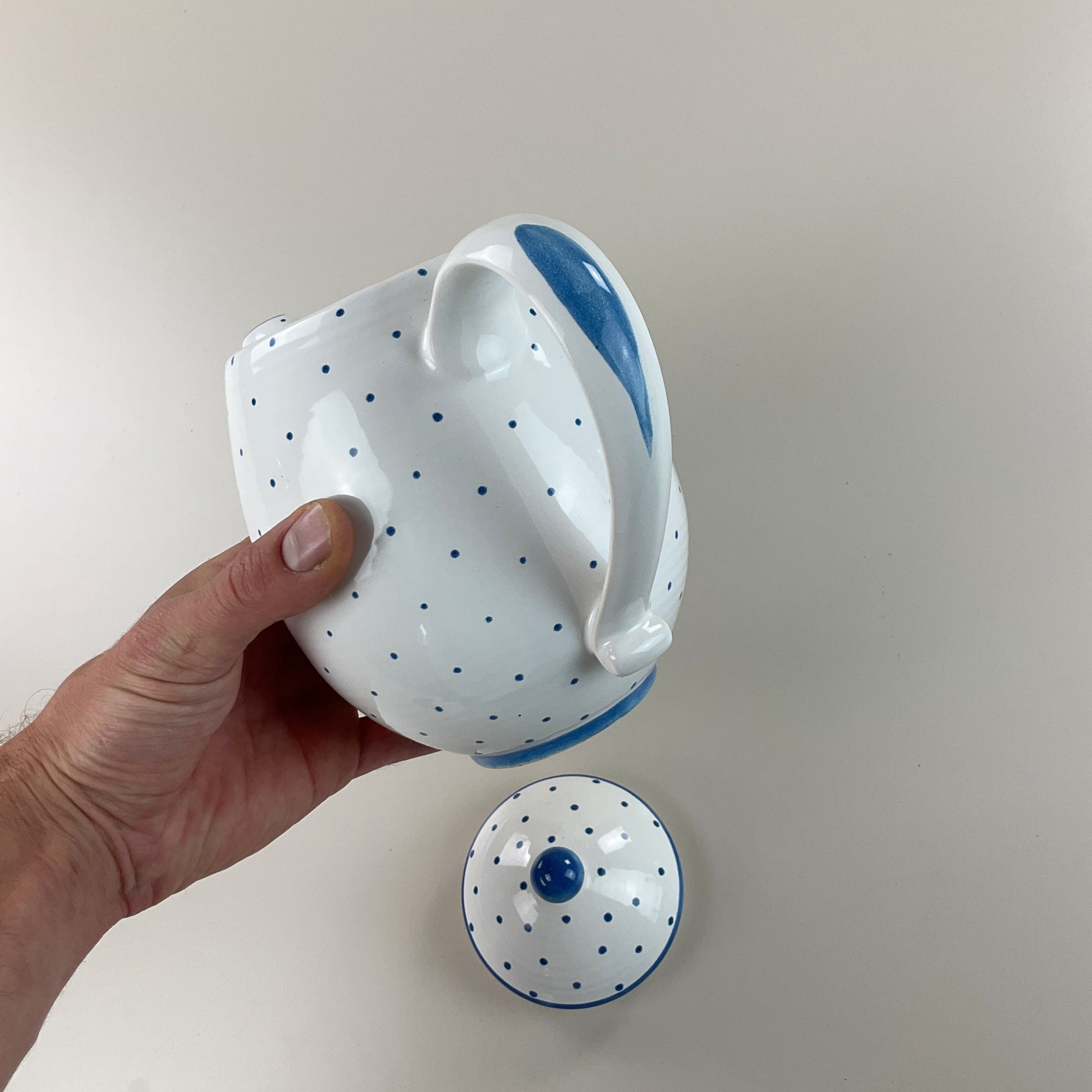 Gmundner Keramik Kaffeekanne / Teekanne + Deckel Tupferl Blau-Gmundner Keramik-olesstore-vintage-secondhand-shop-austria-österreich