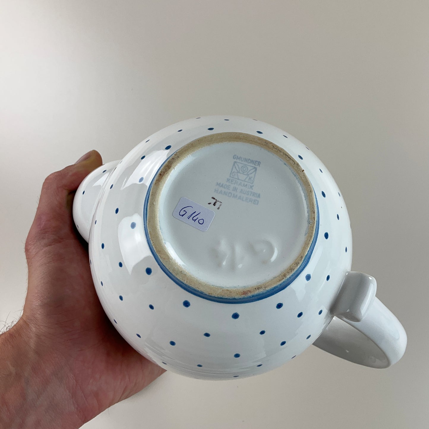 Gmundner Keramik Kaffeekanne / Teekanne + Deckel Tupferl Blau-Gmundner Keramik-olesstore-vintage-secondhand-shop-austria-österreich