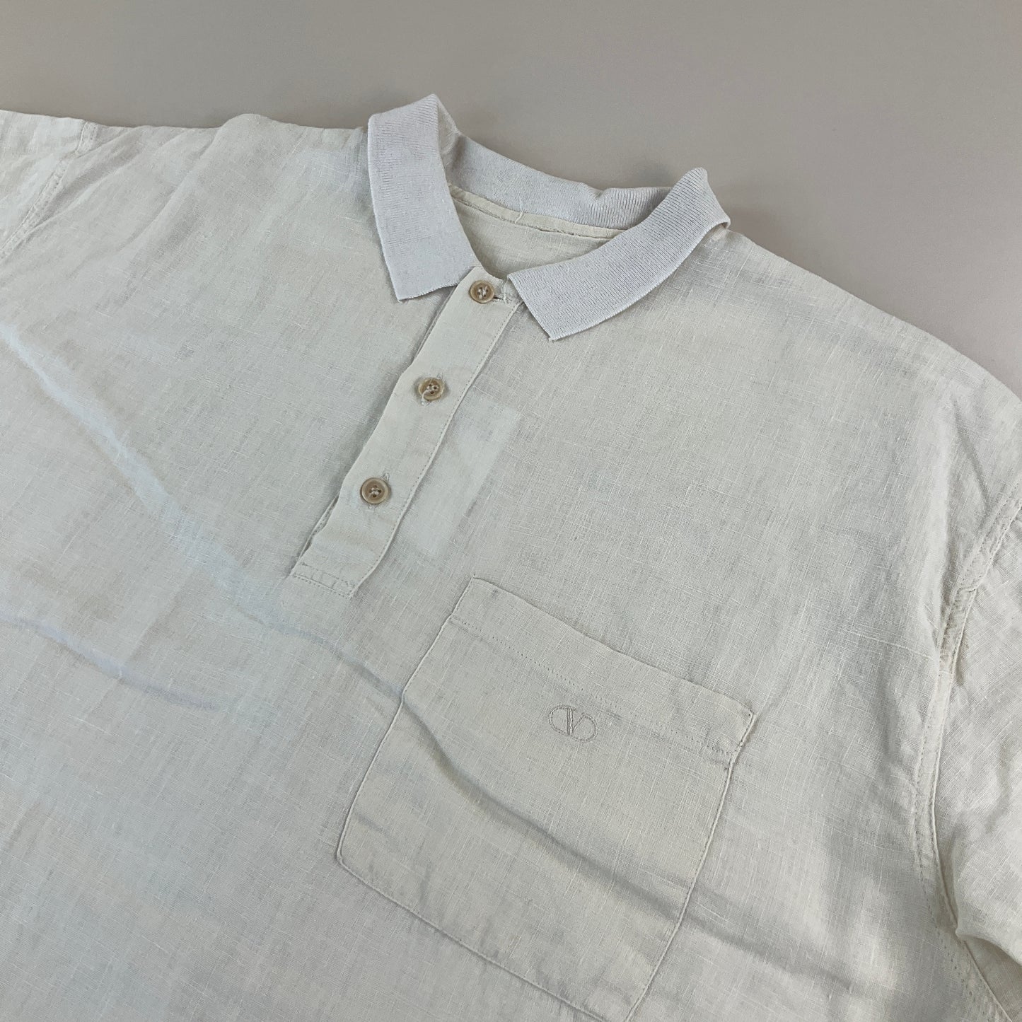 Valentino 90s Linen Polo Shirt - 8/XXL-VALENTINO-olesstore-vintage-secondhand-shop-austria-österreich