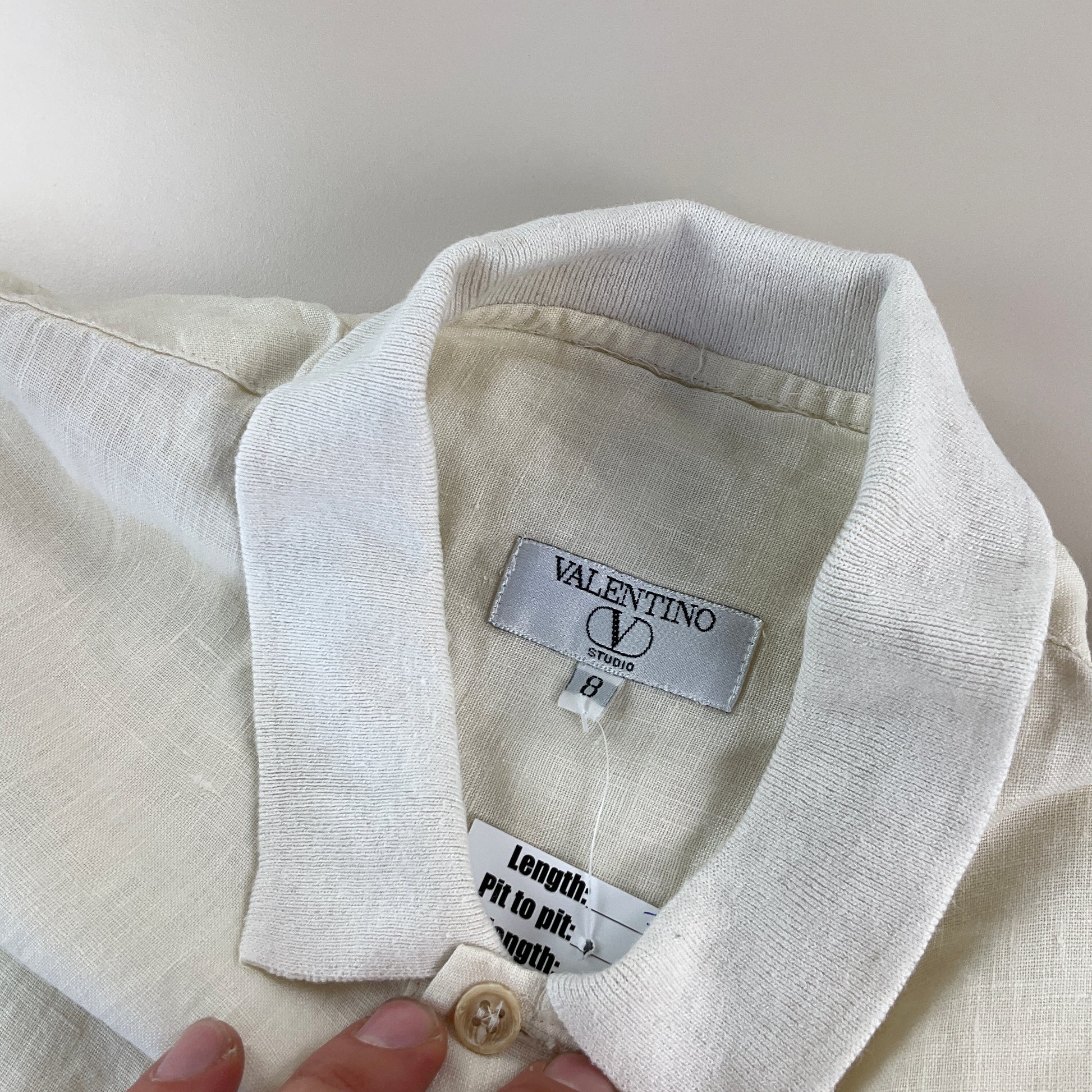 Valentino 90s Linen Polo Shirt - 8/XXL-VALENTINO-olesstore-vintage-secondhand-shop-austria-österreich