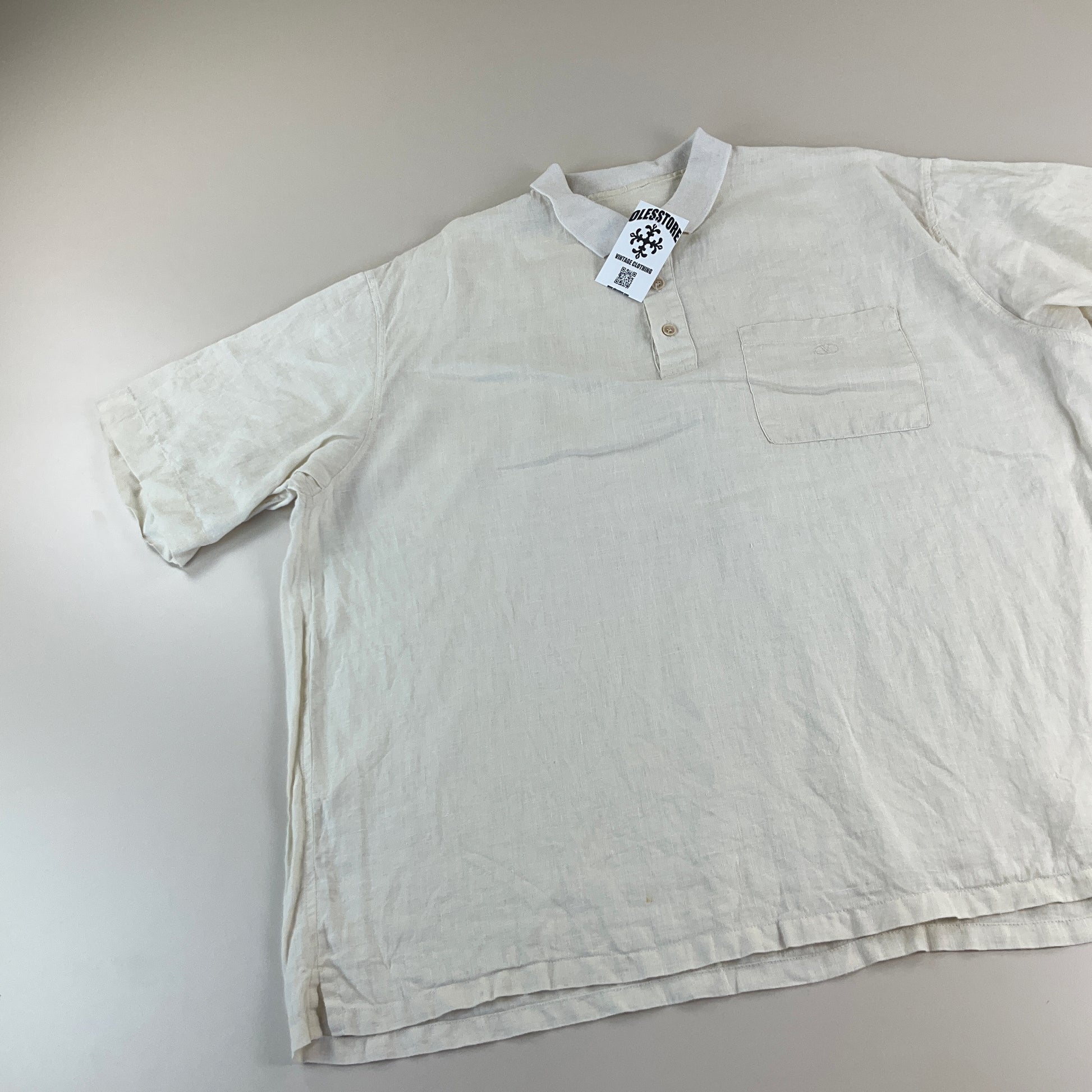 Valentino 90s Linen Polo Shirt - 8/XXL-VALENTINO-olesstore-vintage-secondhand-shop-austria-österreich