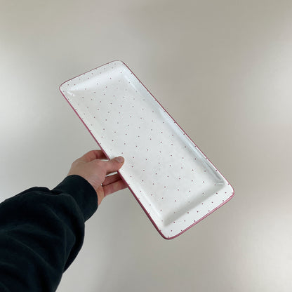 Gmundner Keramik Stollen Platte Tupferl Rosa 42cm-Gmundner Keramik-olesstore-vintage-secondhand-shop-austria-österreich