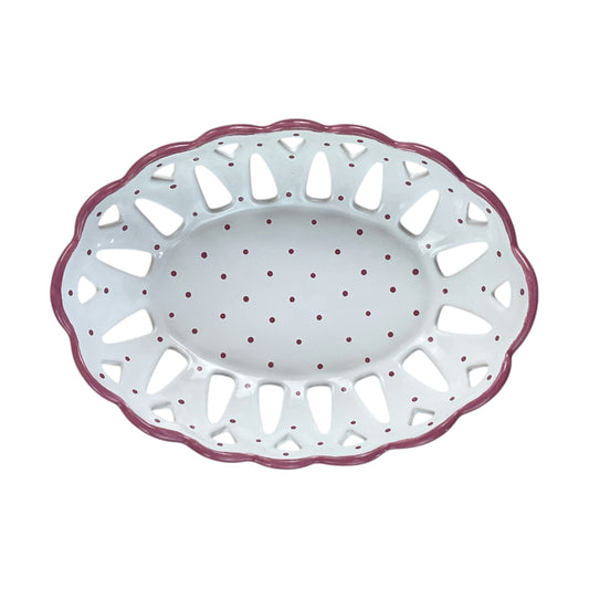 Gmundner Keramik Brot Schüssel Tupferl Rosa 22cm-Gmundner Keramik-olesstore-vintage-secondhand-shop-austria-österreich