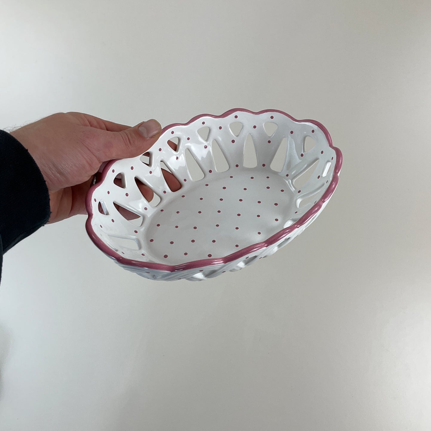 Gmundner Keramik Brot Schüssel Tupferl Rosa 22cm-Gmundner Keramik-olesstore-vintage-secondhand-shop-austria-österreich