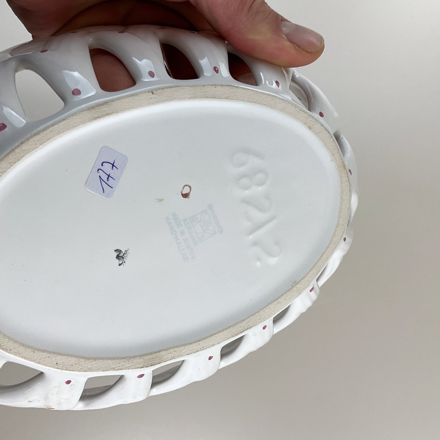 Gmundner Keramik Brot Schüssel Tupferl Rosa 22cm-Gmundner Keramik-olesstore-vintage-secondhand-shop-austria-österreich