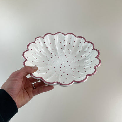 Gmundner Keramik geschwungene Blumen Schüssel Tupferl Rosa Ø26cm-Gmundner Keramik-olesstore-vintage-secondhand-shop-austria-österreich