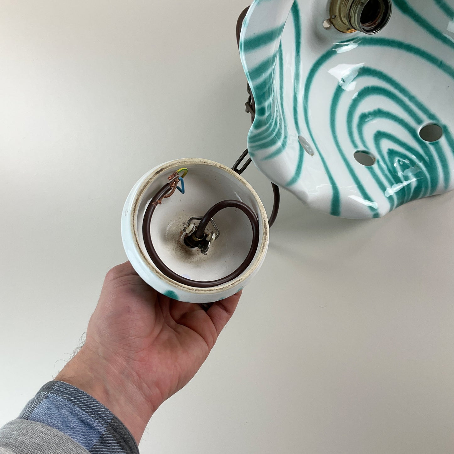Gmundner Keramik Hänge-, Decken-, Lampe Grüngeflammt-Gmundner Keramik-olesstore-vintage-secondhand-shop-austria-österreich