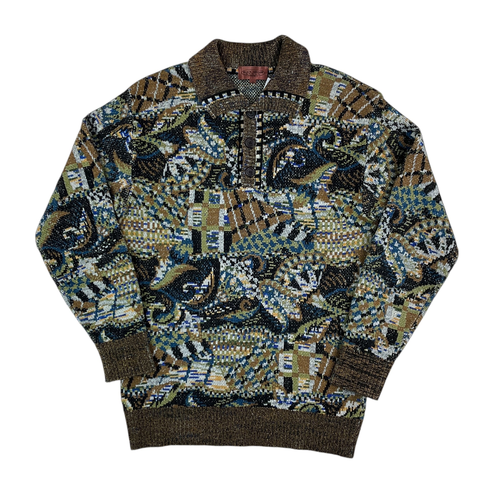 Black Missoni Sport 90s Button Sweatshirt - 4/Medium-MISSONI-olesstore-vintage-secondhand-shop-austria-österreich