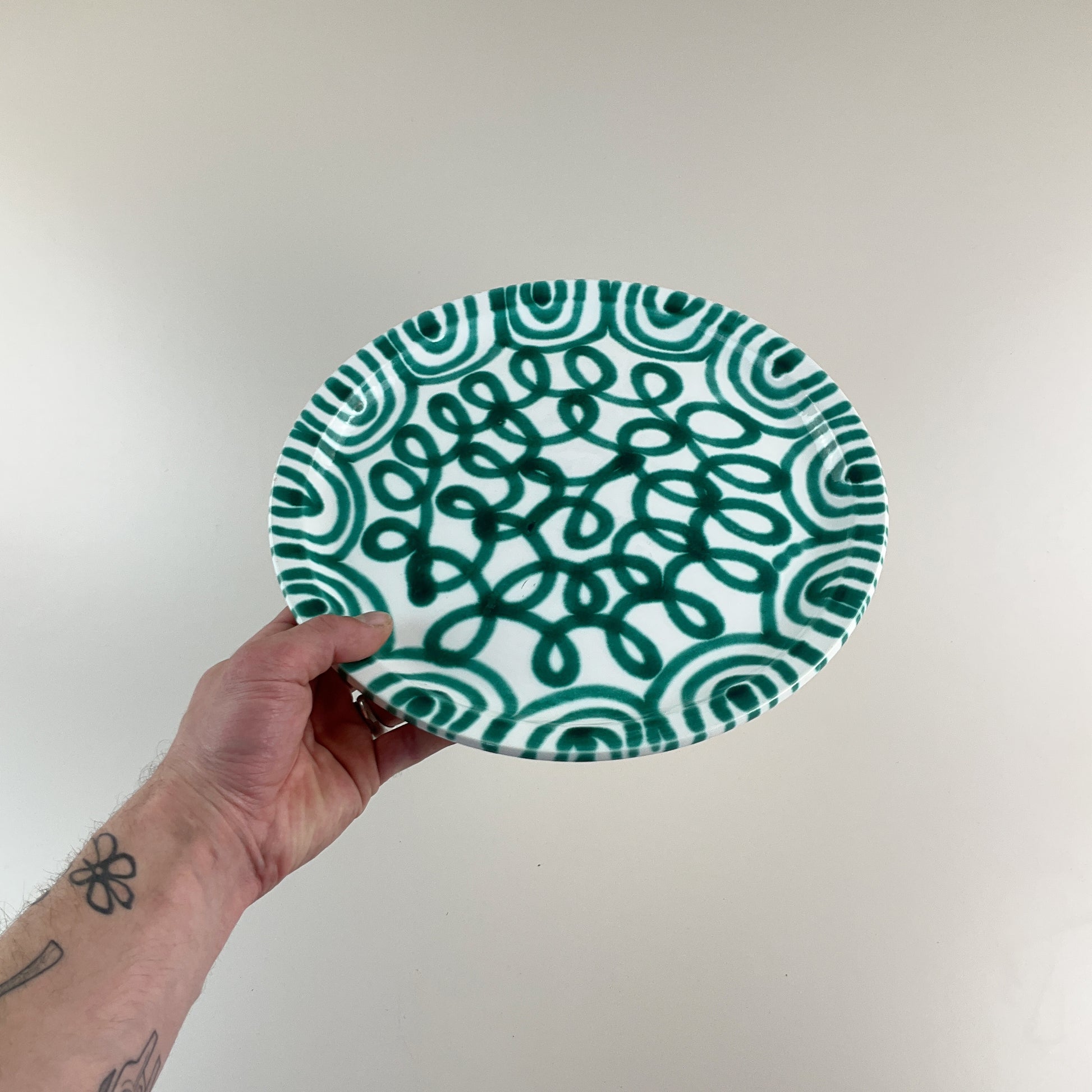 Gmundner Keramik Pizza Teller Grüngeflammt Ø30,5cm-Gmundner Keramik-olesstore-vintage-secondhand-shop-austria-österreich