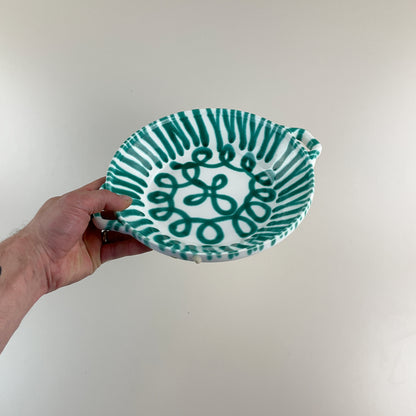 Gmundner Keramik Schüssel mit Griffen Grüngeflammt Ø24cm-Gmundner Keramik-olesstore-vintage-secondhand-shop-austria-österreich