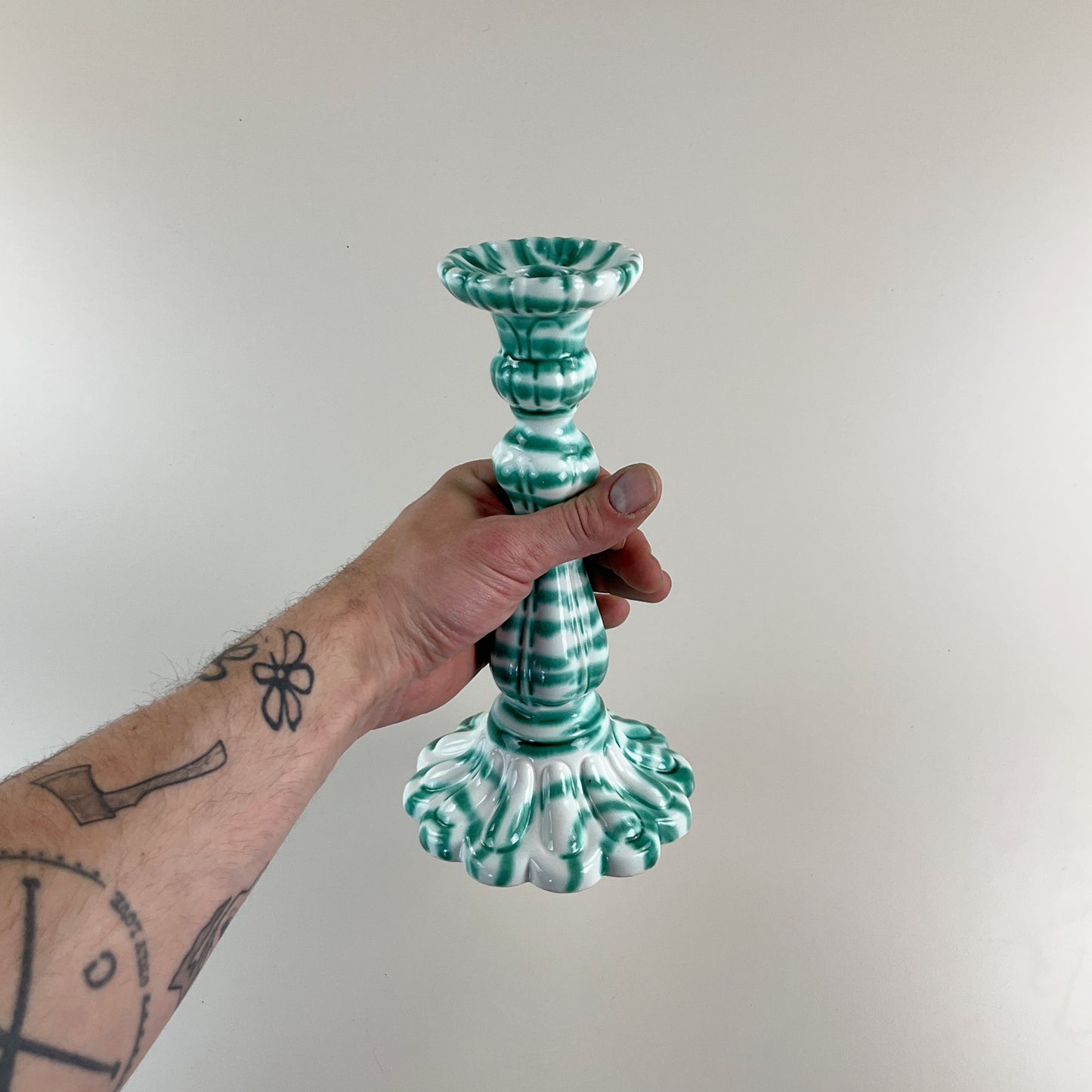 Gmundner Keramik Kerzenständer Grüngeflammt 24,5cm-Gmundner Keramik-olesstore-vintage-secondhand-shop-austria-österreich
