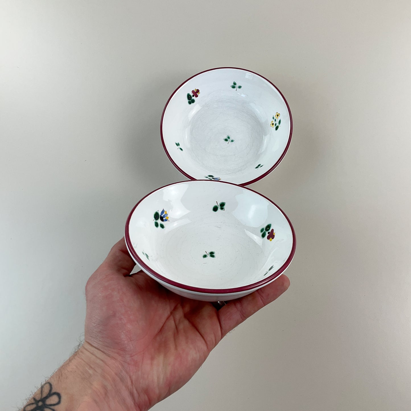 Gmundner Keramik Streublumen Rot 2x Schüssel Set Ø14,5cm-Gmundner Keramik-olesstore-vintage-secondhand-shop-austria-österreich