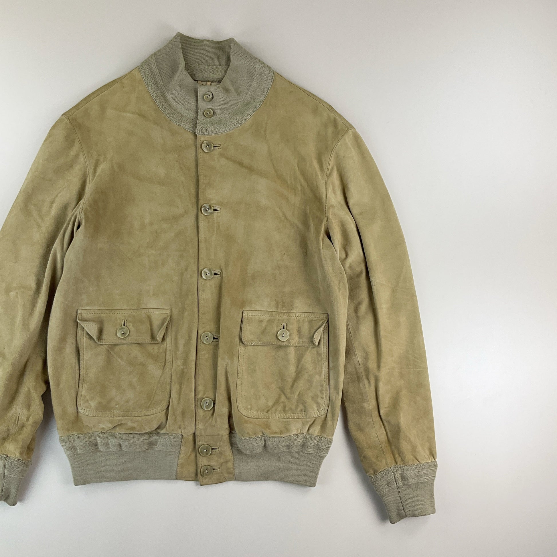 Vintage Rauleder Jacke Beige - Large Vorderansicht 2