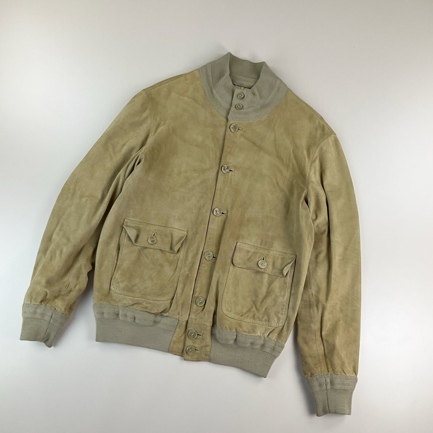 Vintage Rauleder Jacke Beige - Large Vorderansicht 3