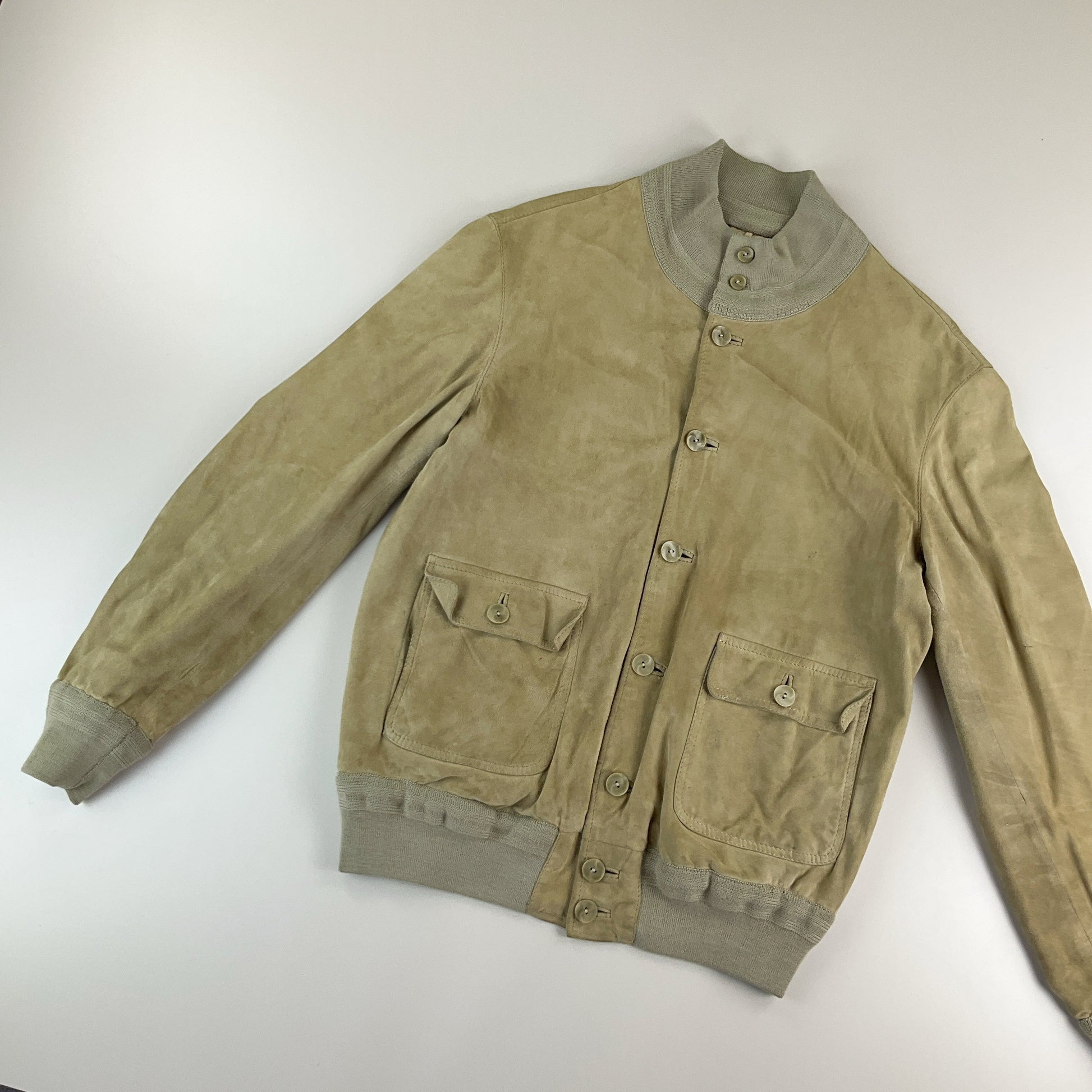 Vintage Rauleder Jacke Beige - Large Rückansicht