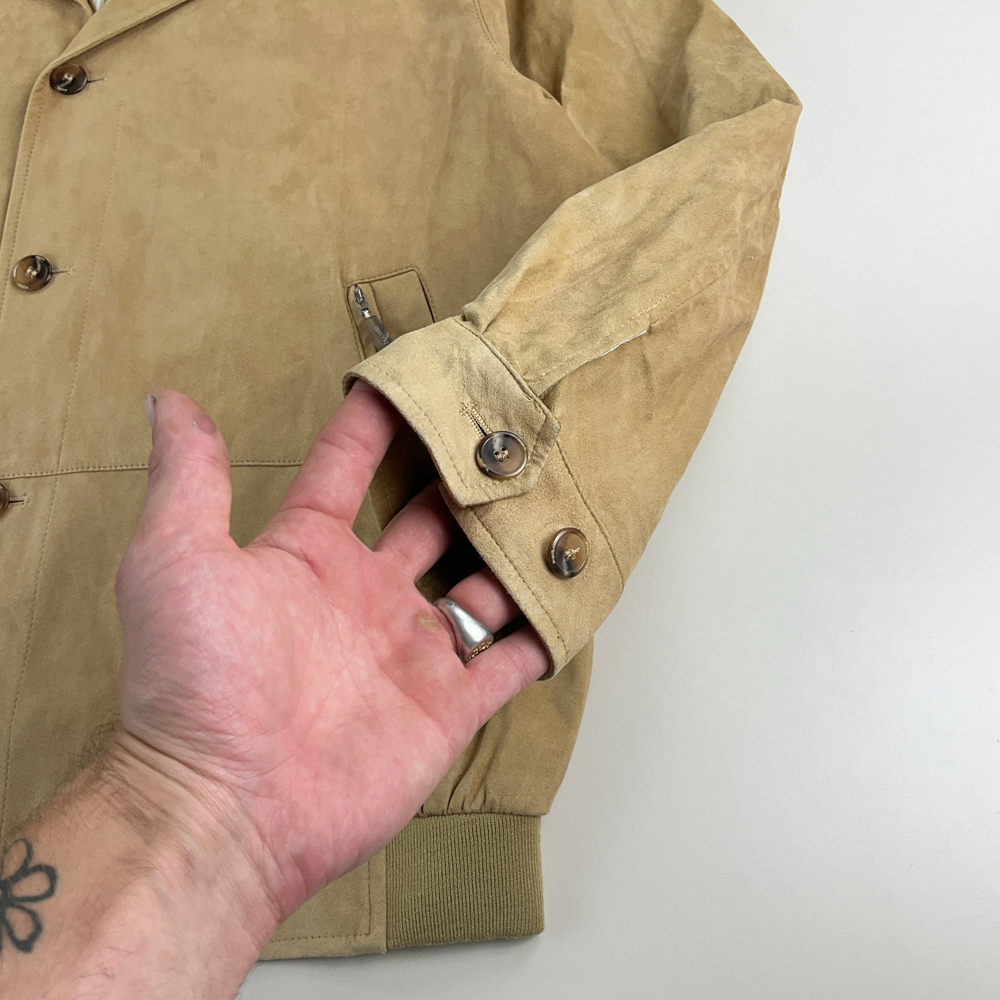 Bugatti Rauleder Jacke Beige - Herren/XL Ärmel Detail 2