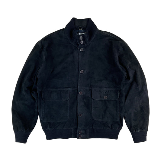 Vintage Rauleder Jacke Schwarz - Large Vorderansicht