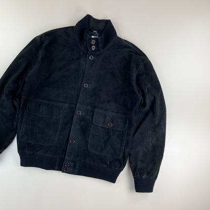 Vintage Rauleder Jacke Schwarz - Large Vorderansicht 2
