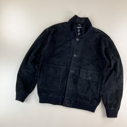 Vintage Rauleder Jacke Schwarz - Large Rückansicht
