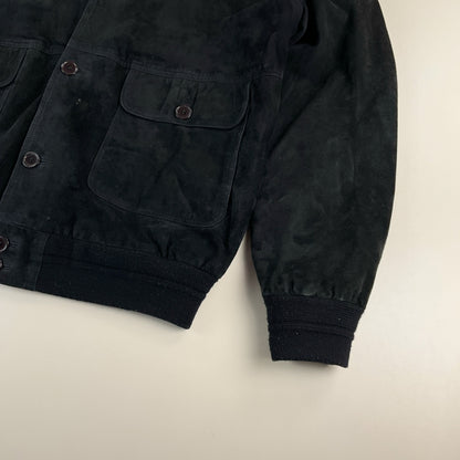 Vintage Rauleder Jacke Schwarz - Large Tasche Detail