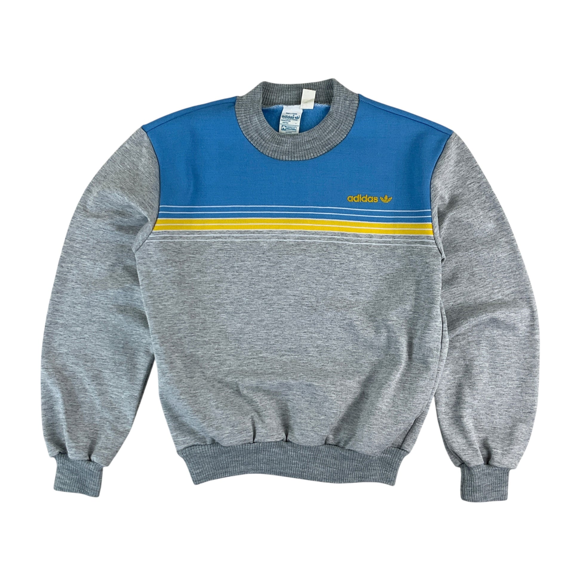 Adidas 70s Vintage Sweatshirt Grau-Hellblau-Gelb - Damen/S Vorderansicht