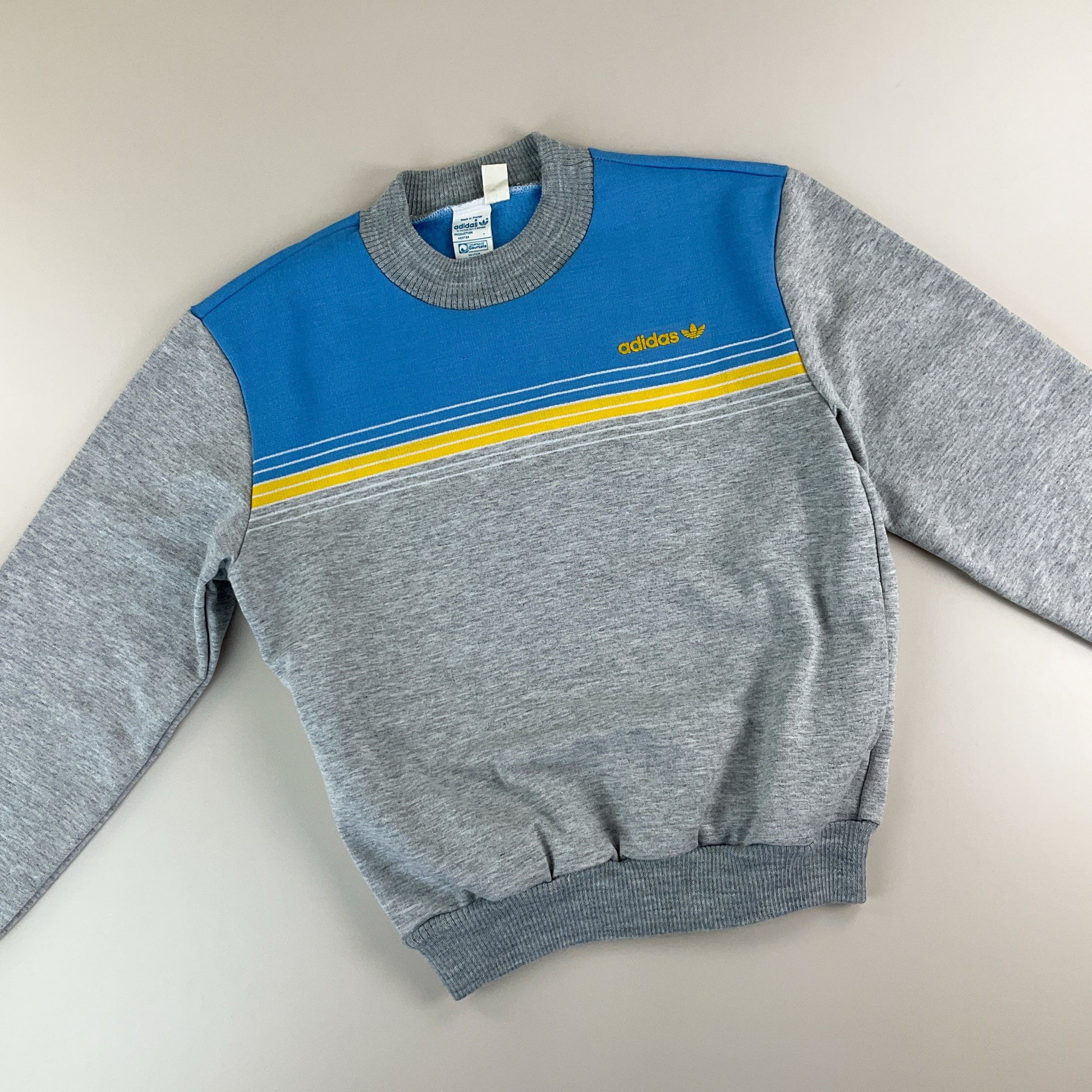 Adidas 70s Vintage Sweatshirt Grau-Hellblau-Gelb - Damen/S Detailansicht 1