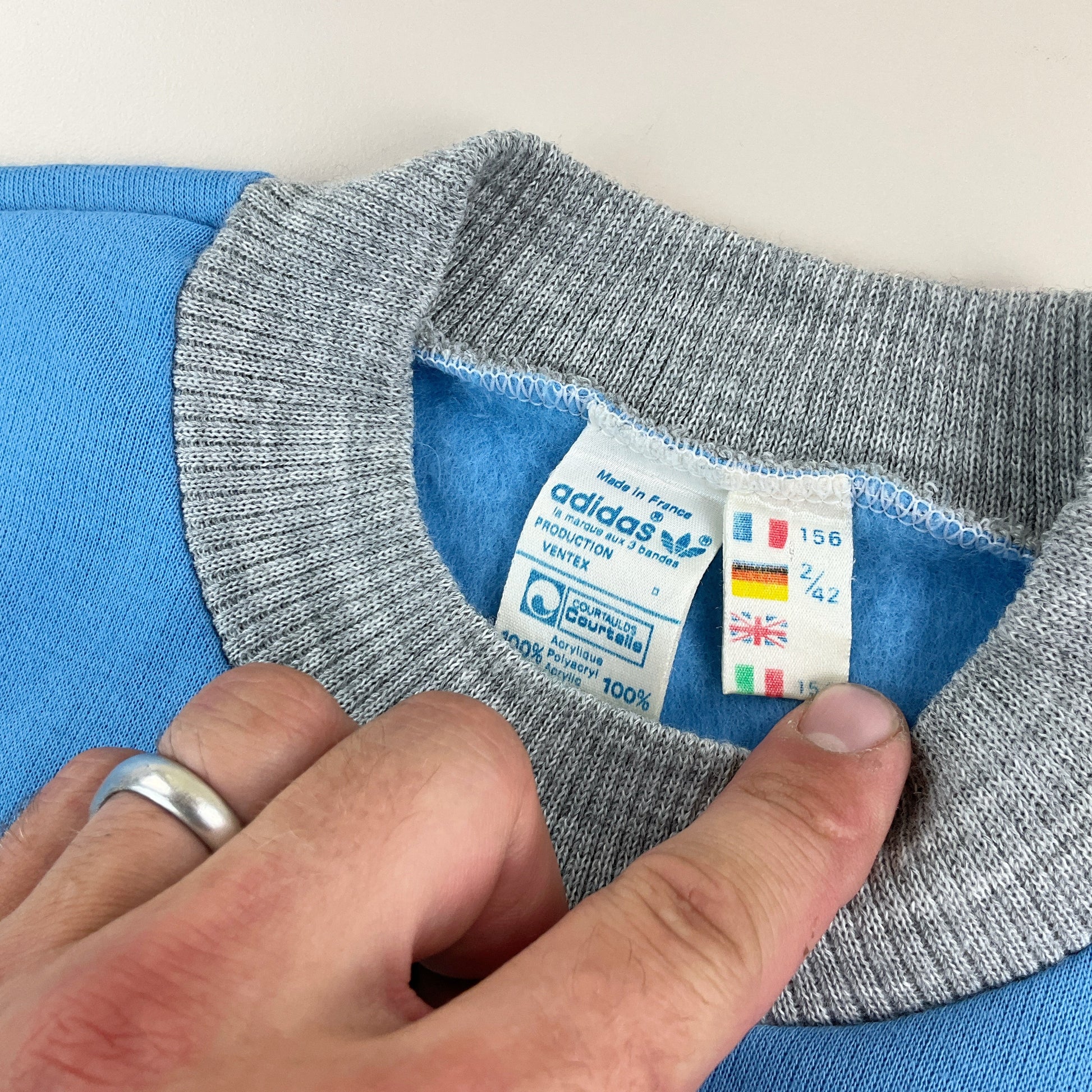 Adidas 70s Vintage Sweatshirt Grau-Hellblau-Gelb - Damen/S Detailansicht 4