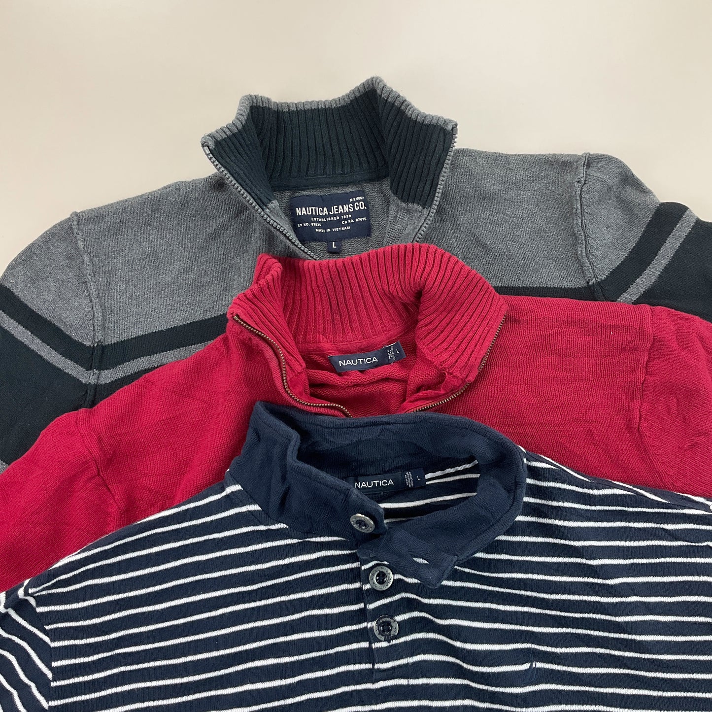 Nautica 1/4 Zip Sweatshirt 3 PCS Set - Large-NAUTICA-olesstore-vintage-secondhand-shop-austria-österreich