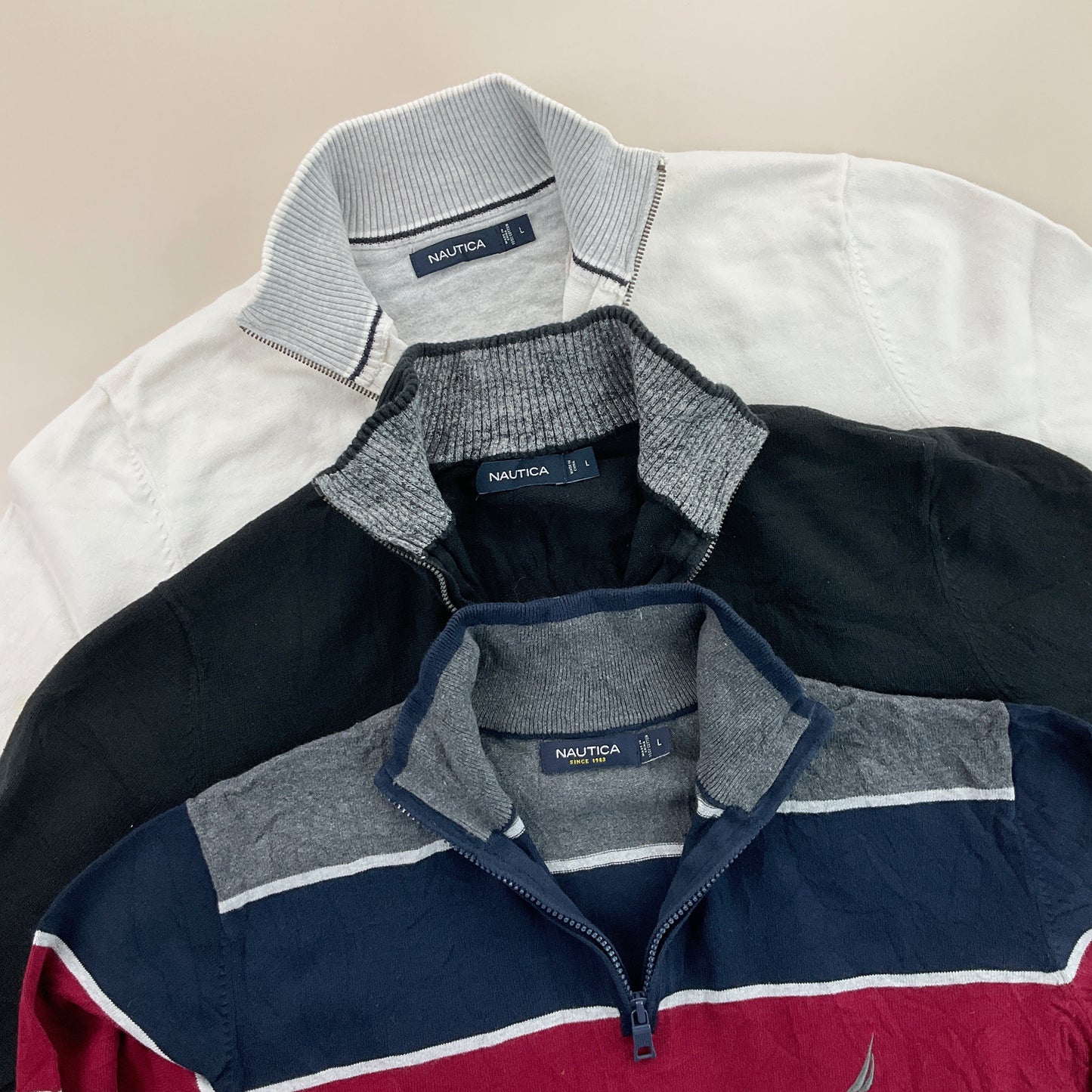 Nautica 1/4 Zip Sweatshirt 3 PCS Set - Large-NAUTICA-olesstore-vintage-secondhand-shop-austria-österreich