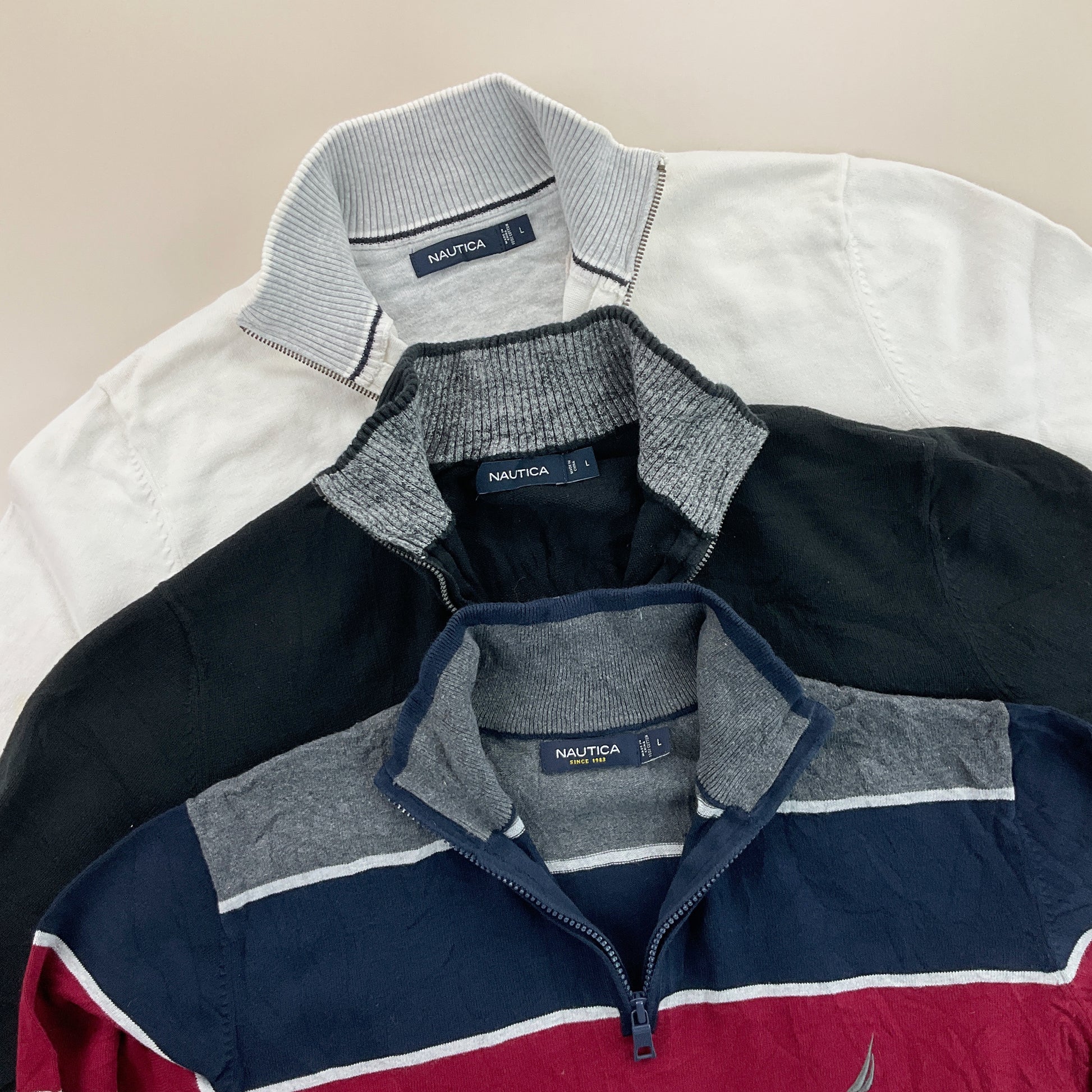Nautica 1/4 Zip Sweatshirt 3 PCS Set - Large-NAUTICA-olesstore-vintage-secondhand-shop-austria-österreich