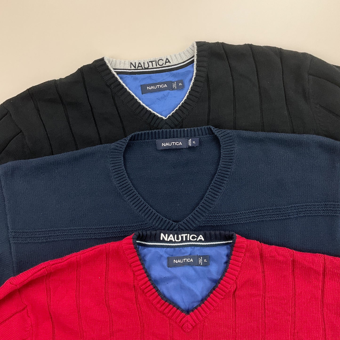 Nautica V-Neck Sweatshirt 3 PCS Set - XL-NAUTICA-olesstore-vintage-secondhand-shop-austria-österreich