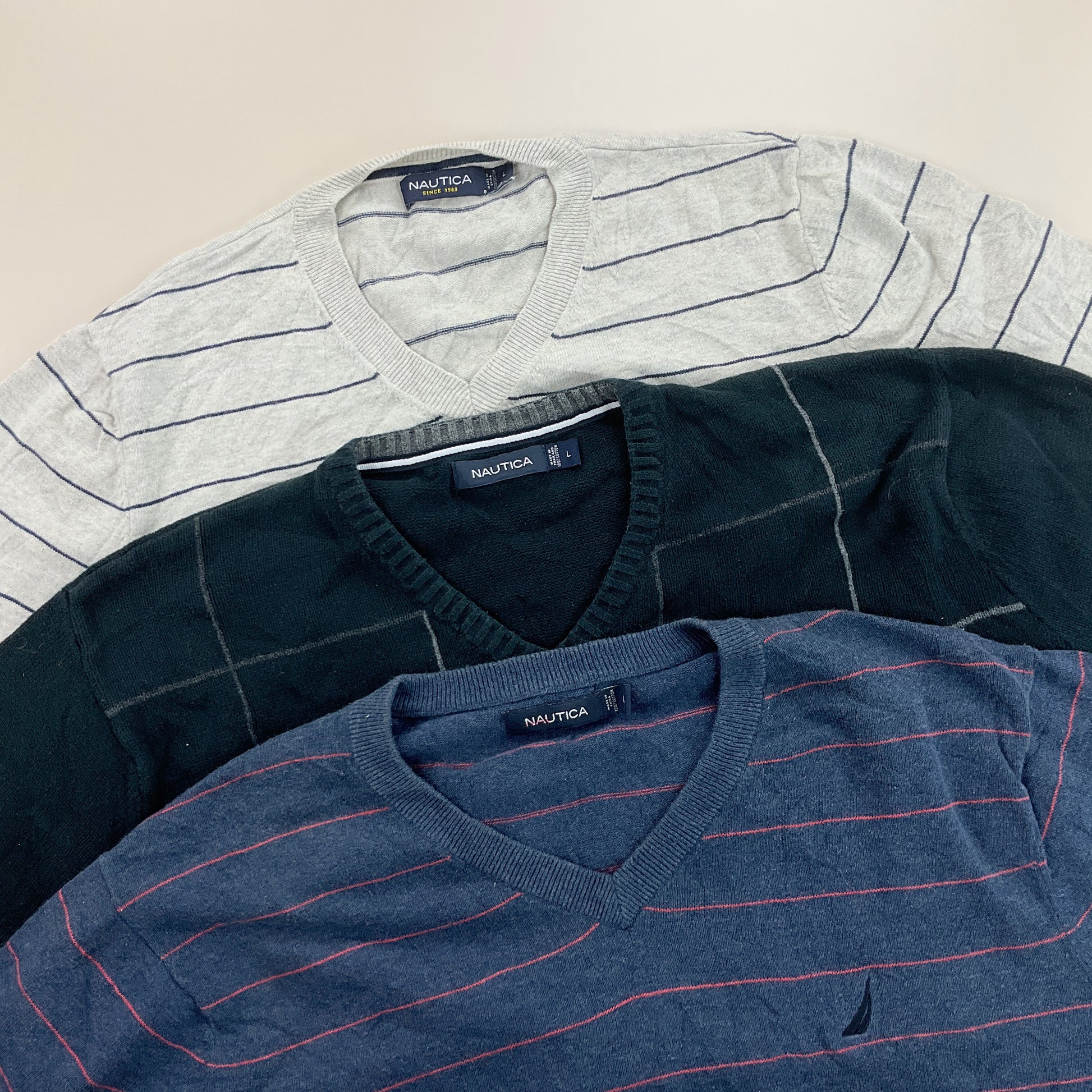 Nautica V-Neck Sweatshirt 3 PCS Set - Large-NAUTICA-olesstore-vintage-secondhand-shop-austria-österreich