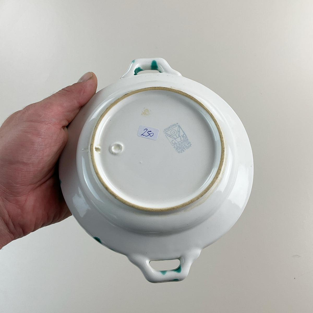 Gmundner Keramik Schüssel mit Griffen Grüngeflammt Ø16cm-Gmundner Keramik-olesstore-vintage-secondhand-shop-austria-österreich