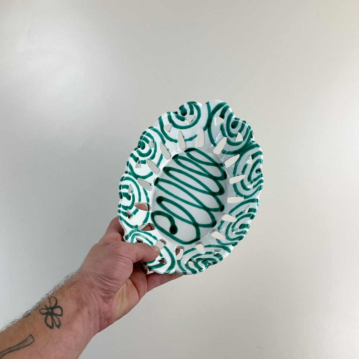 Gmundner Keramik Brot Schüssel Grüngeflammt 26cm-Gmundner Keramik-olesstore-vintage-secondhand-shop-austria-österreich